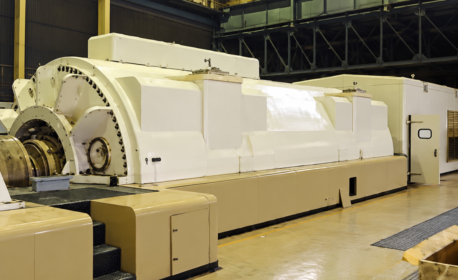 Close view of industrial rotating machinery and machined joint interfaces